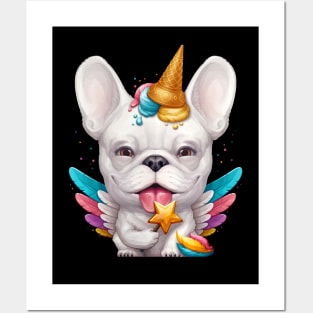 White French Bulldog Ice Cream Unicorn Posters and Art